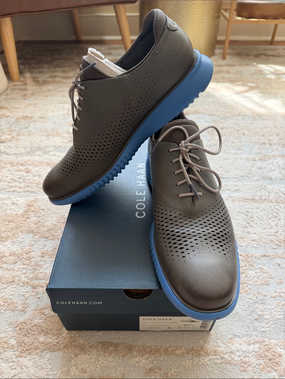 Cole Haan Men's Gray Perforated Oxfords with Blue Soles